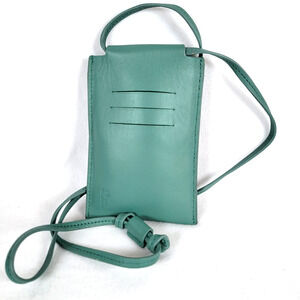 Free People Downtown Leather Lanyard Phone Holder Crossbody Green Card Slot Boho